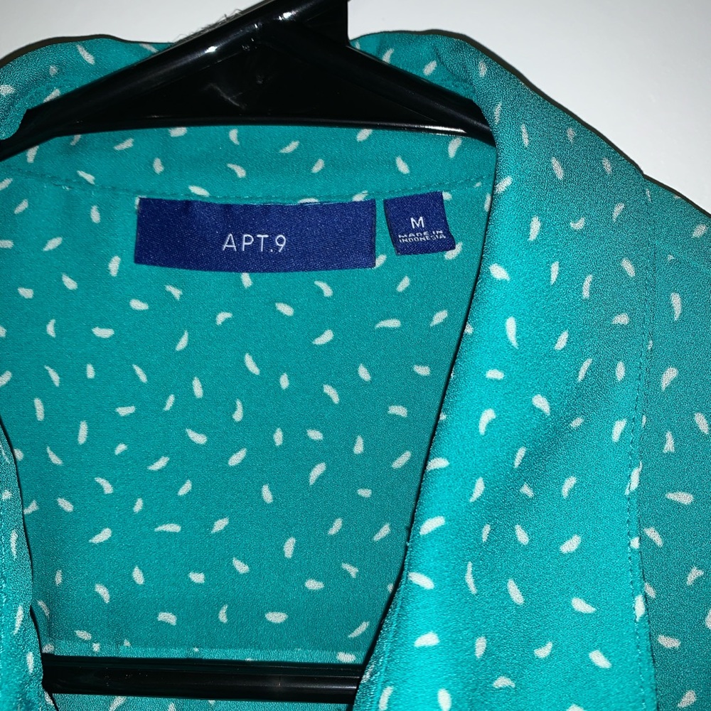 Medium Blue/Green with White Long Sleeve Blouse - Picture 4 of 8